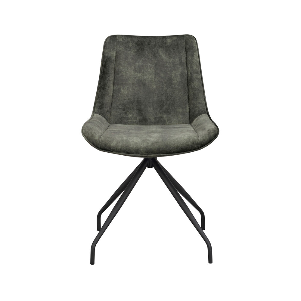 Rossport stol grön sammet/svarta metallben snurr