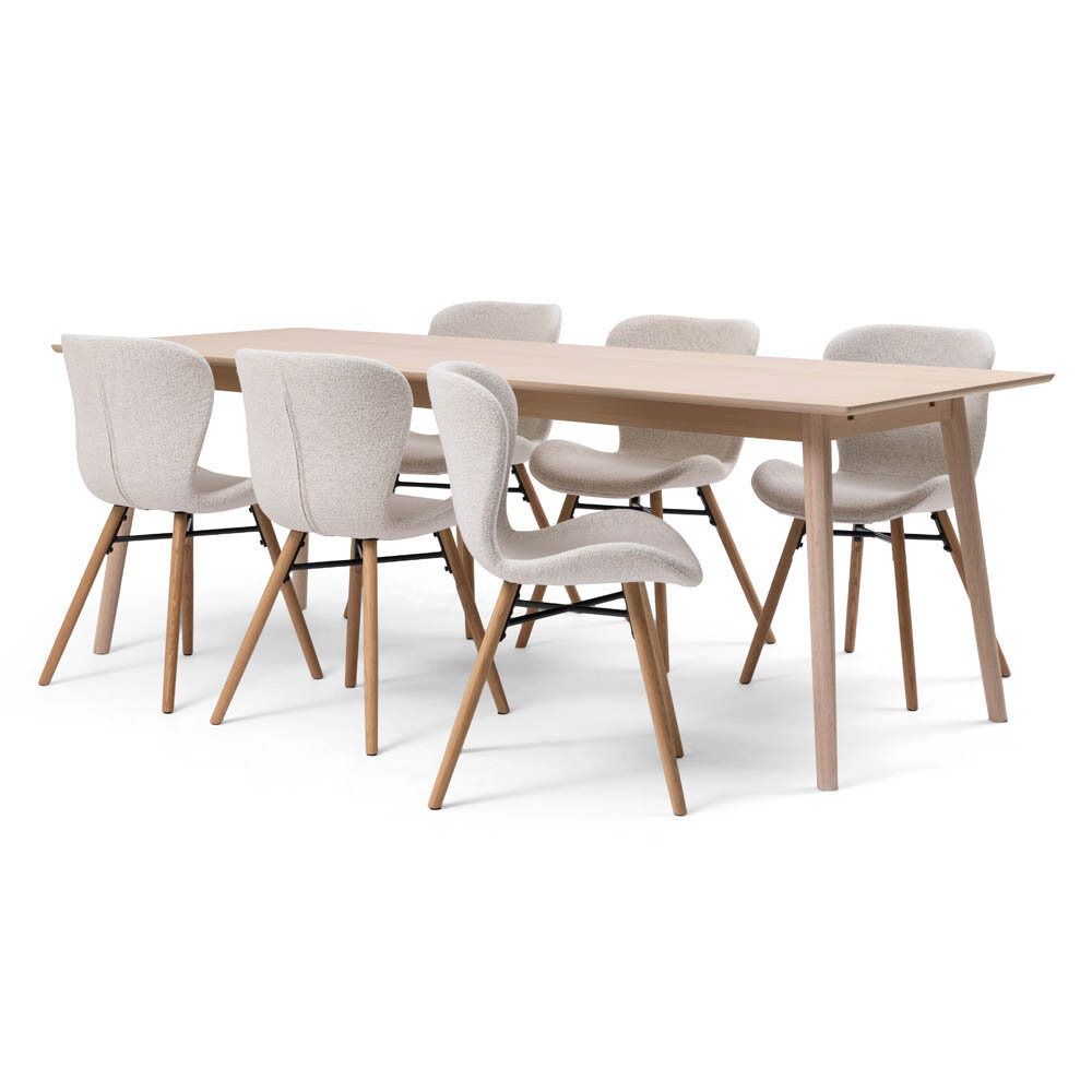 Matgrupp Åhus matbord 220 cm och 6 Lotus stolar natur