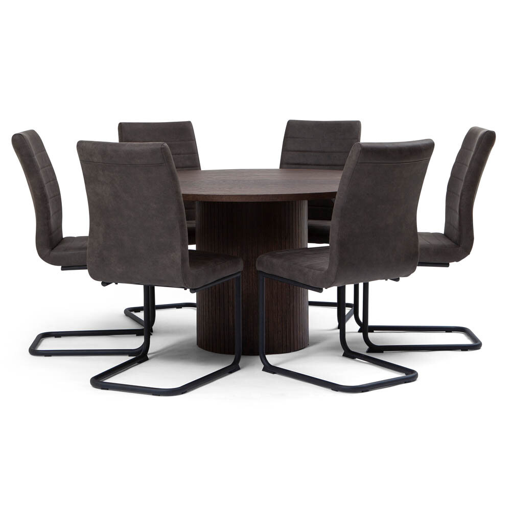 Matgrupp Alessio matbord ø130 cm och 6 Silvana stolar