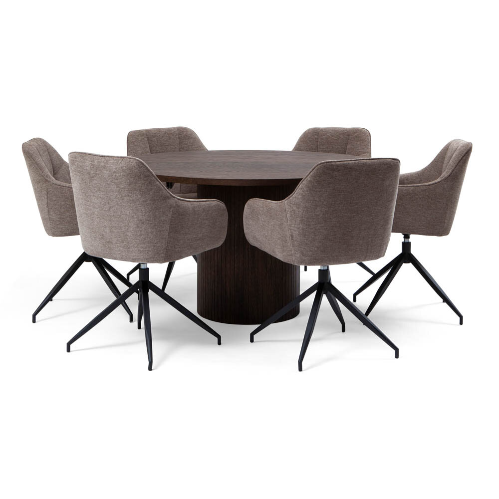 Matgrupp Alessio matbord ø130 cm och 6 Åstol stolar