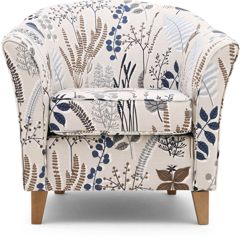 Ekerö fåtölj tyg botanik blå