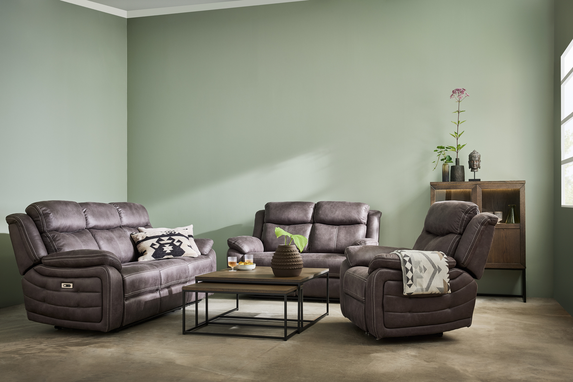 Teddy 3-sits recliner soffa EL Brun