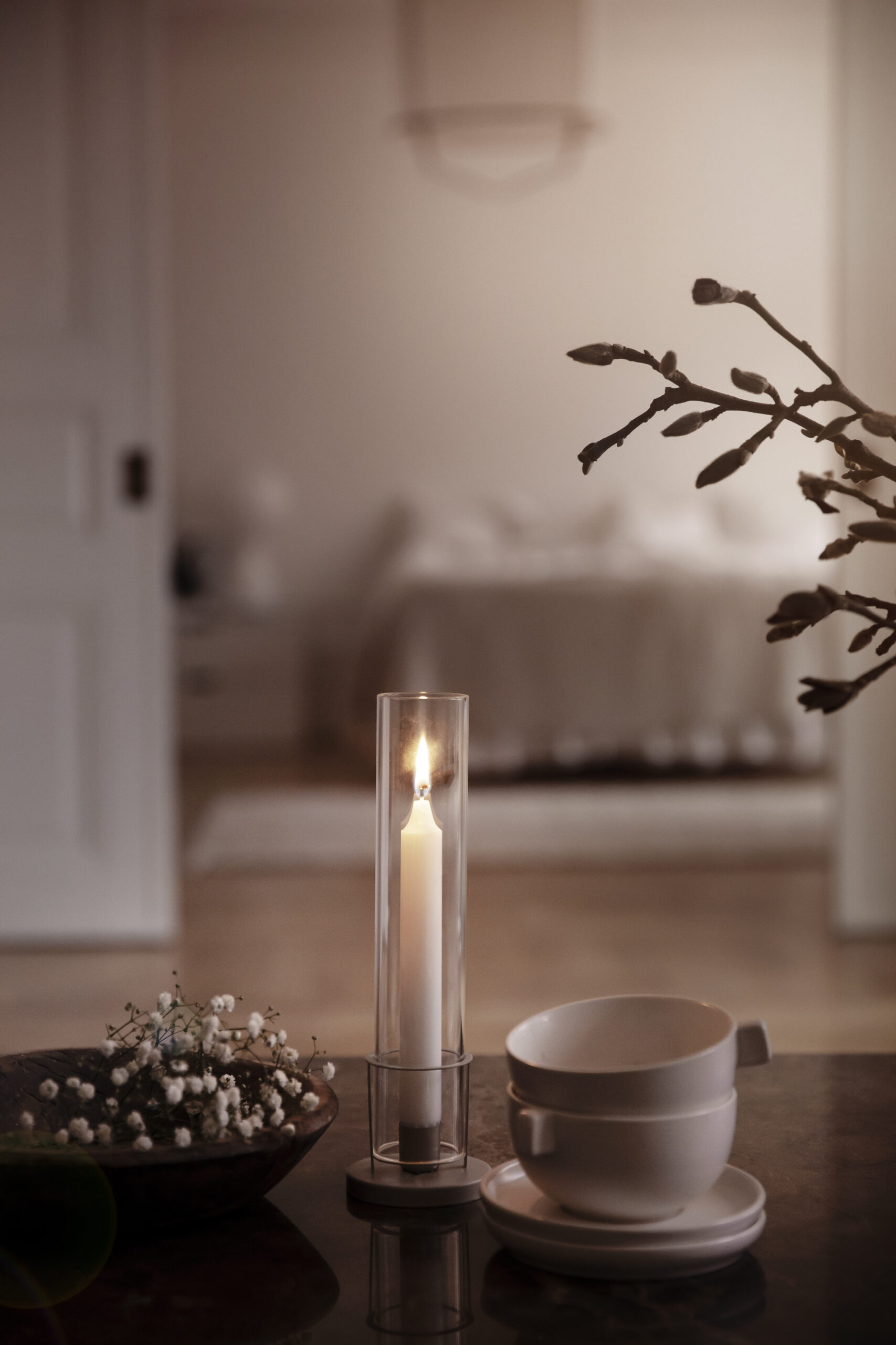 Ernst ljusstake metall/glas beige