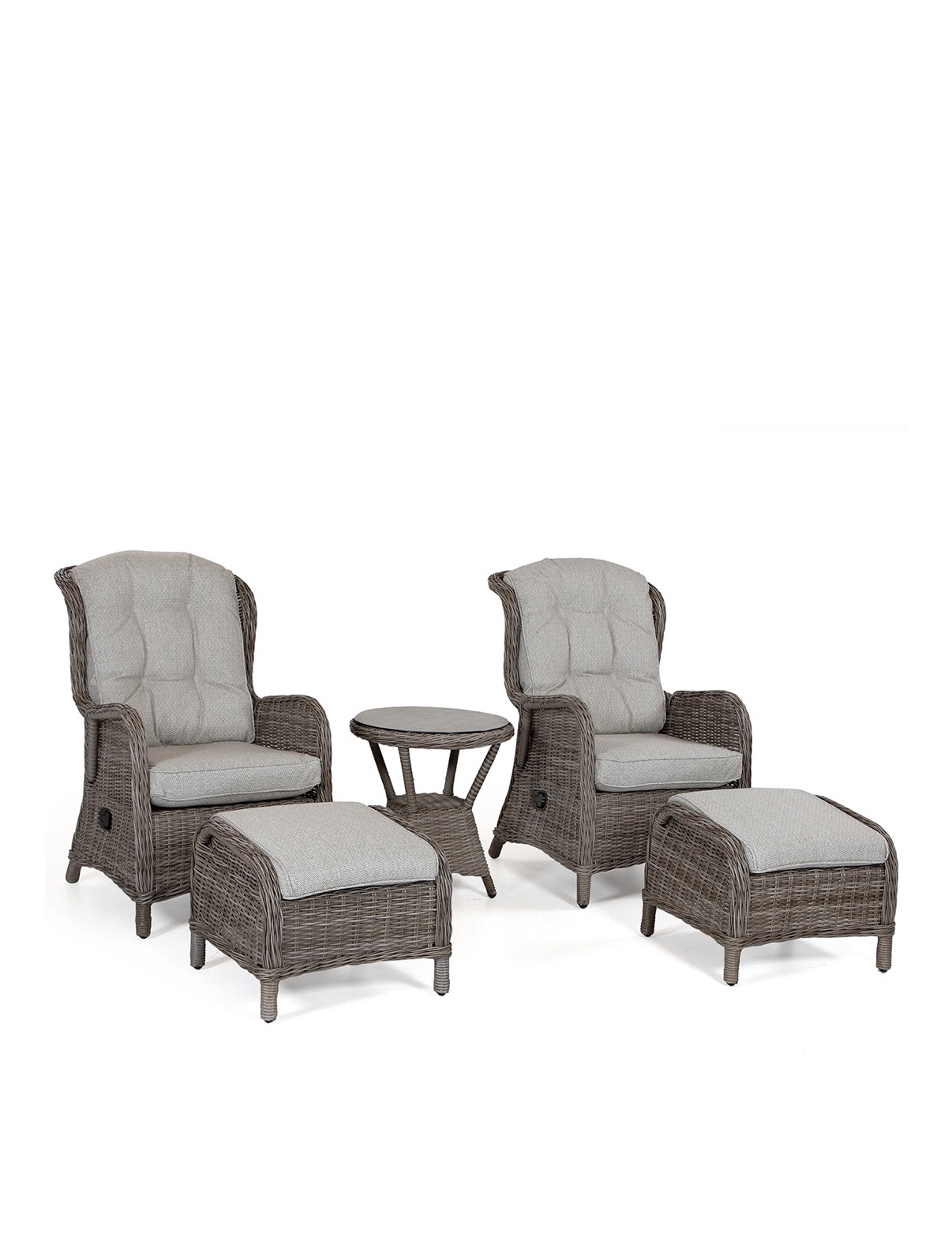 Rio reclinerfåtöljer med pallar ink dynor + bord