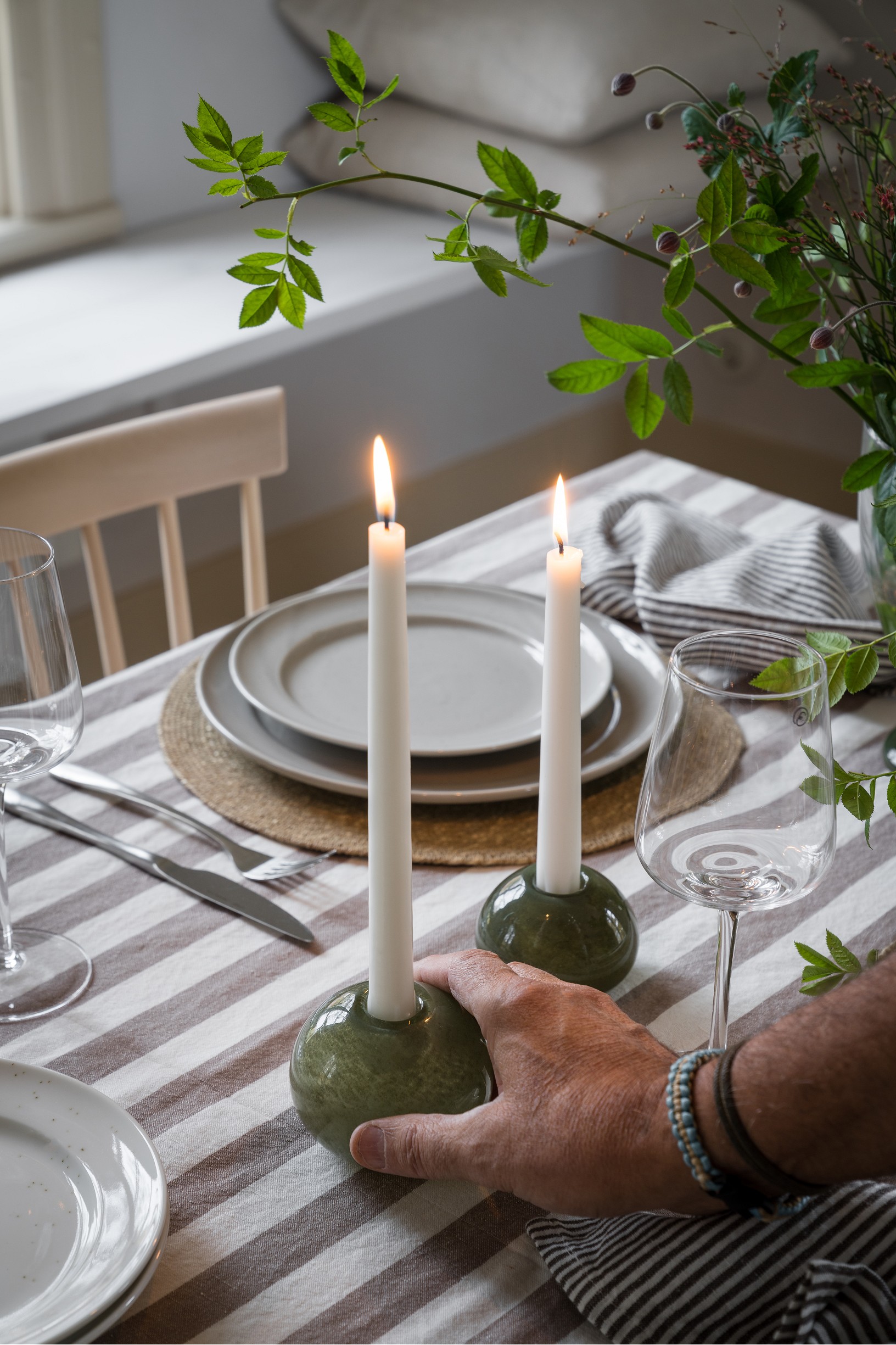 Ljusstake glas grön Medium
